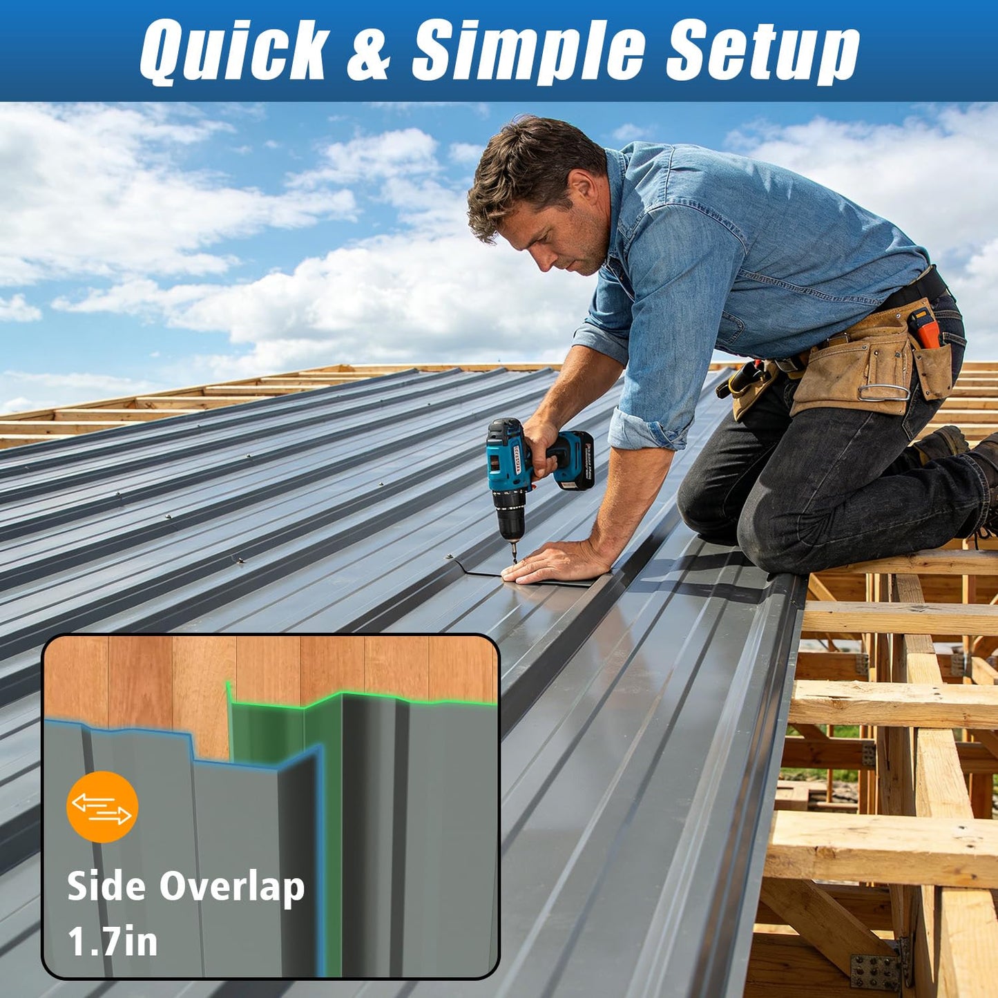 Vigo huseeo 15 PCS 120 sq.ft Metal Roofing Panels, 61.02 * 18.9in Corrugated Galvanized Roof Panels, Waterproof Siding Panels with 100 Pcs Screws for Garages, Sheds, Stables and Mobile Homes