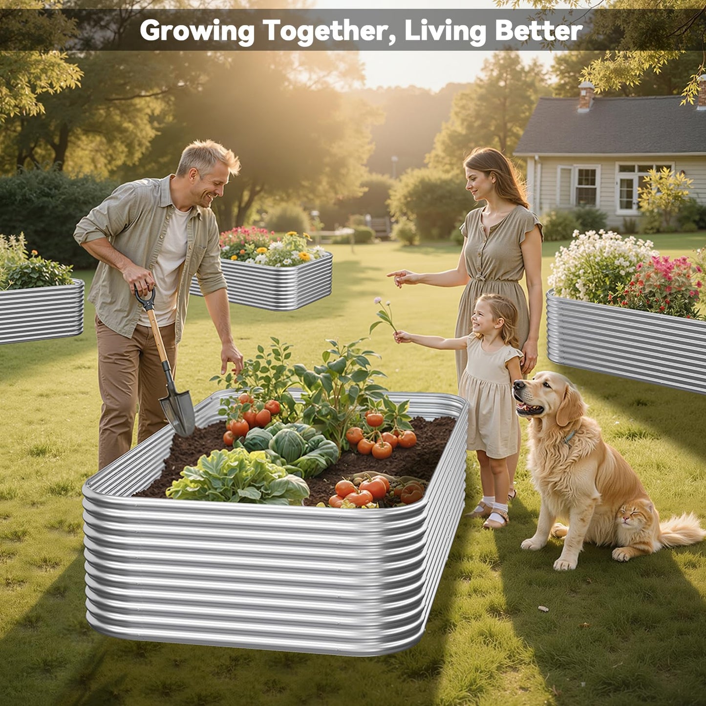 CATMANOR 2 Pack Tall 8x3FT Corrugated Galvanized Steel Raised Garden Bed Outdoor, Metal Above Ground Garden Bed for Vegetables and Flowers, Raised Beds for Gardening-8x3x1.5FT