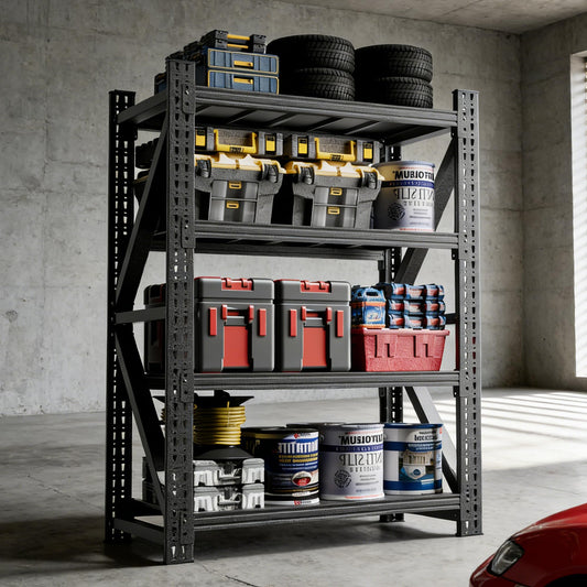 WZONICE98 Heavy Duty Metal Adjustable Garage Shelves 69" H x 47" W Industrial Shelving Unit 4000LBS Capacity Steel Storage Rack for Warehouse Black