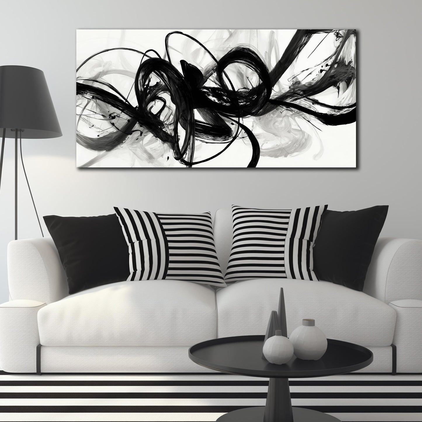 AUUZAIUA Abstract Wall Art for Living Room Black and White Swirl Lines Pictures Large Minimalist Artwork for Bedroom Kitchen Office Canvas Prints 20"x40"