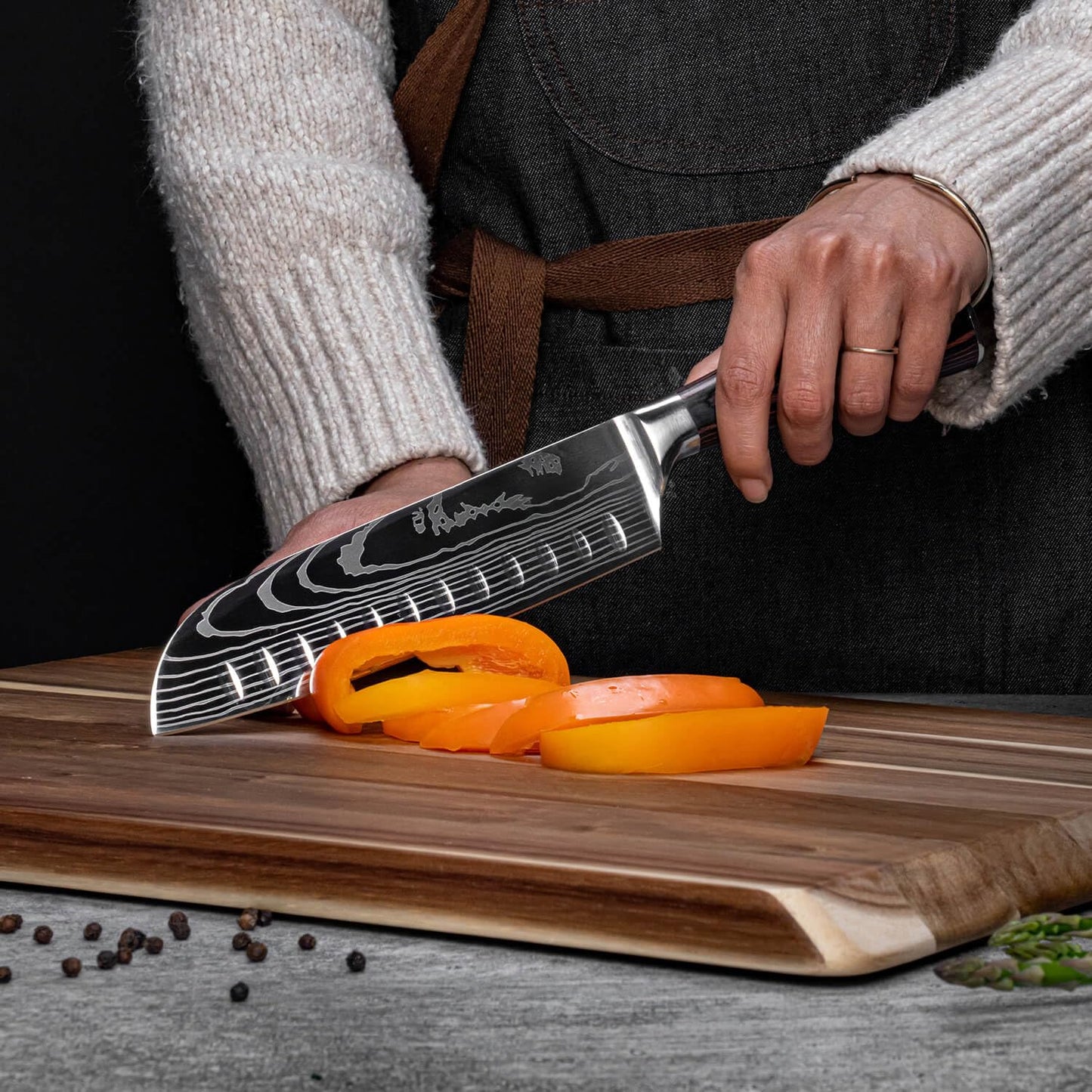 SENKEN 8-piece Premium Japanese Kitchen Knife Set with Laser Damascus Pattern - Imperial Collection - Ultra Sharp for Very Fast Cutting