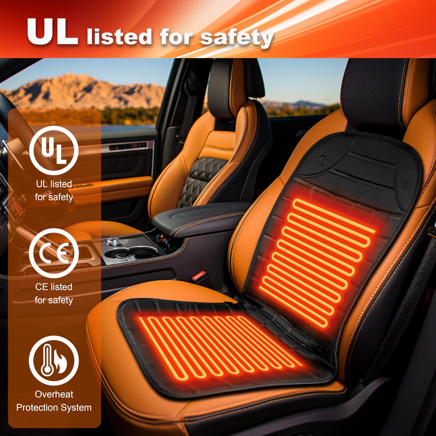 FOTN Heated Seat Covers, Fast Heating Heated Seat Warmer High-Low Heating Settings, UL Listed,Black,Upgrade., LT0614