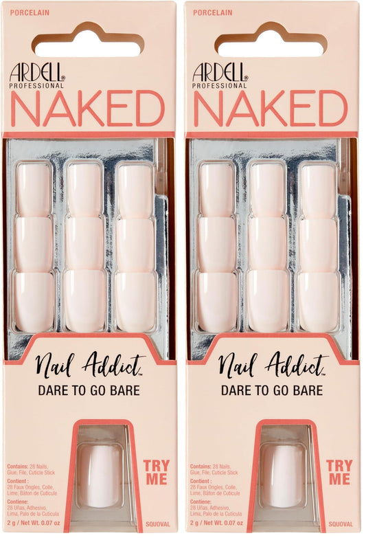 Ardell Nail Addict Naked Porcelain, Press On Nails Short Square Oval Shape, Nail Kit, 2-Pack