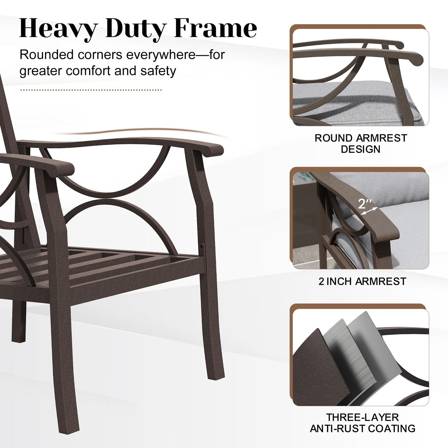 FansaFurn 7-Piece Outdoor Patio Furniture Set, Outdoor Metal Sectional Furniture with Cushions, Outdoor Conversation Seating Set with Coffee Table for Deck, Backyard, Garden, Balcony, Grey