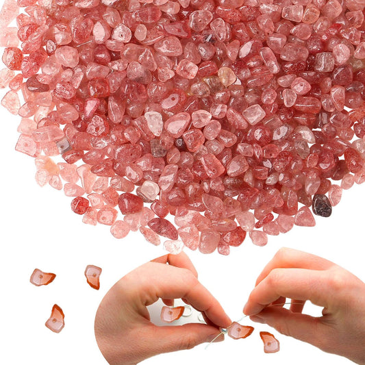 XIANNVXI Watermelon Quartz, Beads, Natural Chip Stone Beads 400Pcs Crystal Bead 5-8mm Irregular Healing Crystal Loose Rocks for DIY Jewelry Making