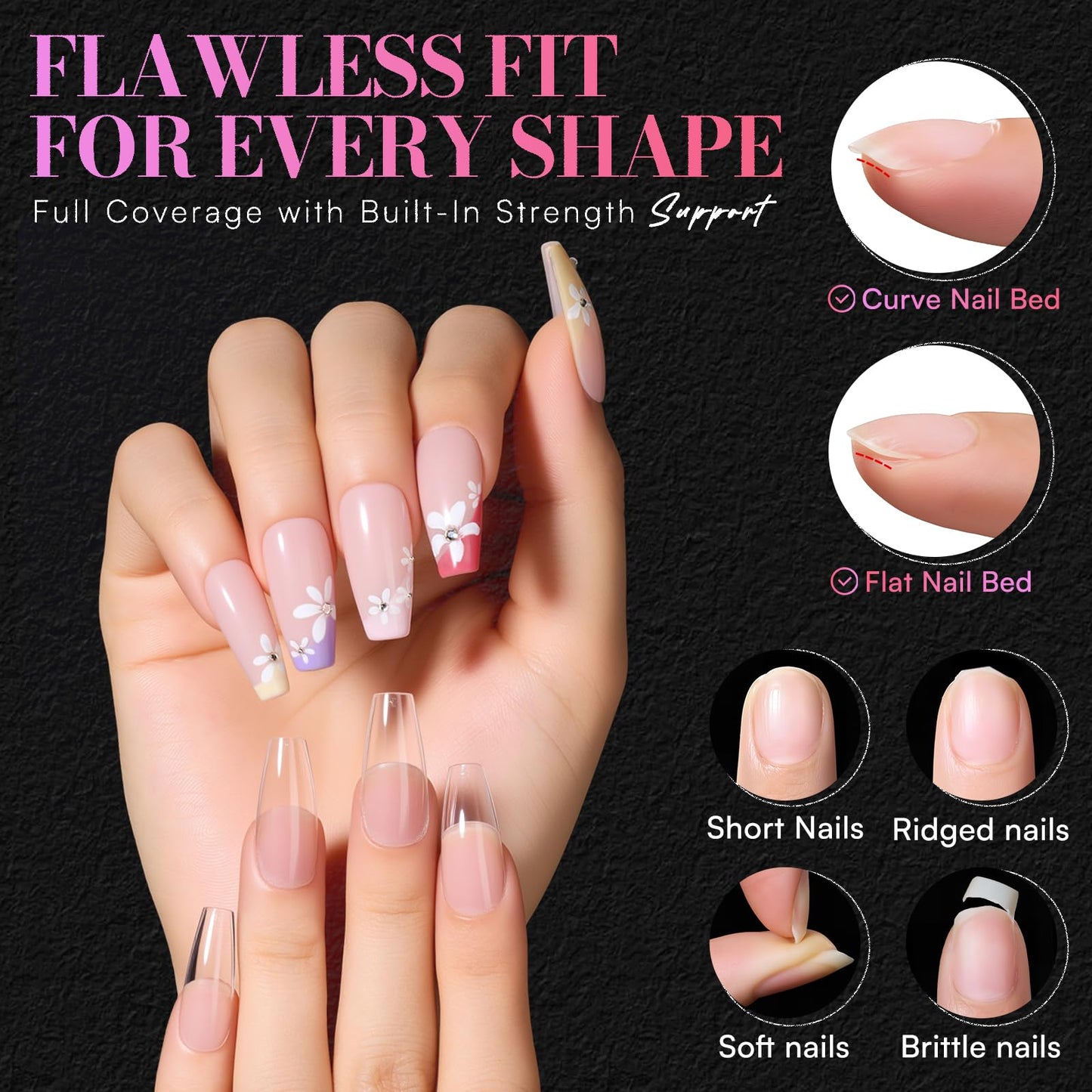 Makartt Coffin Nail Tips: Medium, 240PCS, 15 Sizes, Half Matte, Clear Acrylic, Full Cover Ballerina Press on Nails Extensions Supplies Salon and DIY Extension for Long-Lasting Manicure