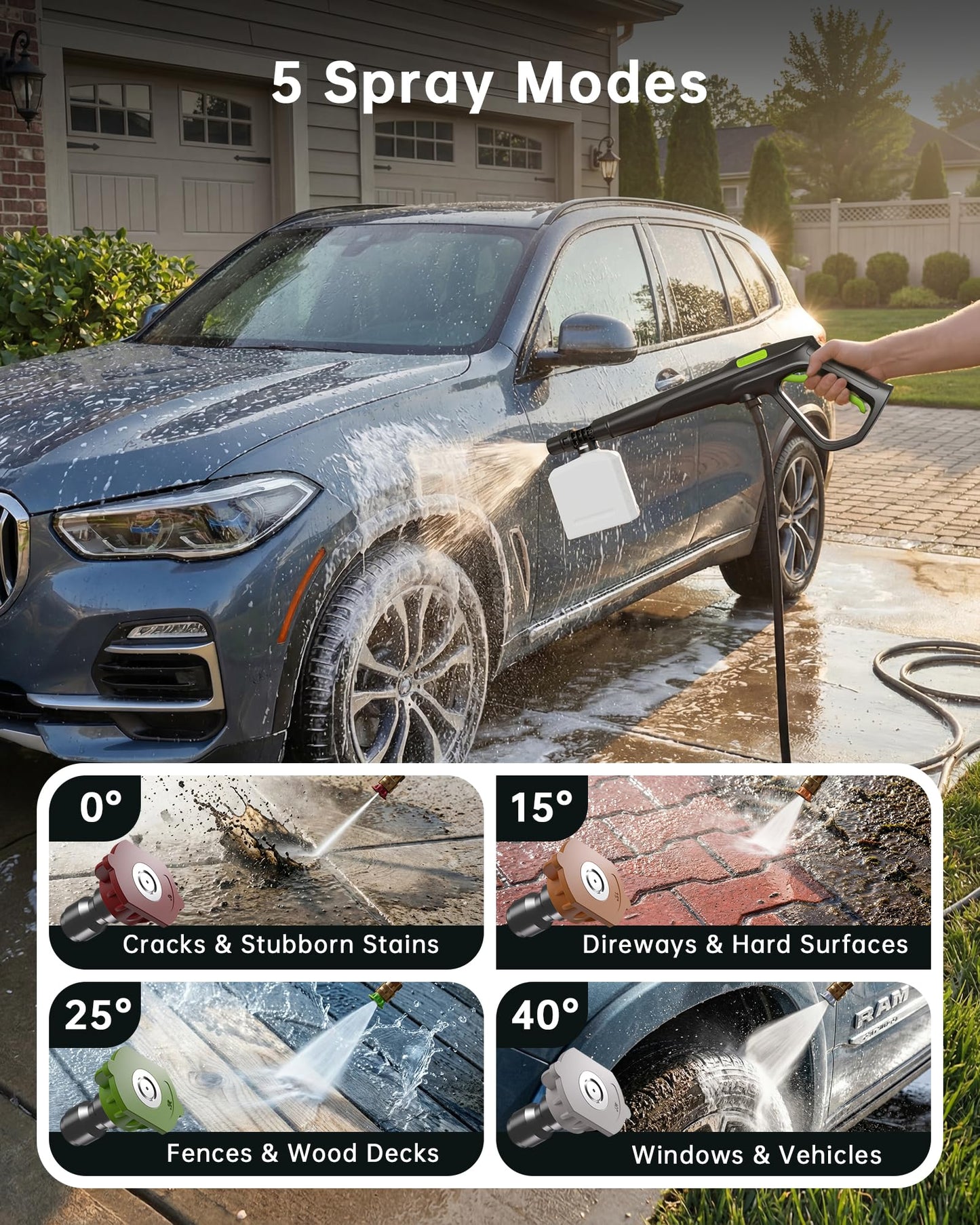 Pressure Washer, Power Washer with Foam Cannon,4 Quick Connect Nozzles, 23FT Hose High Pressure Washer for Cars, Fences, Patios, and Driveway