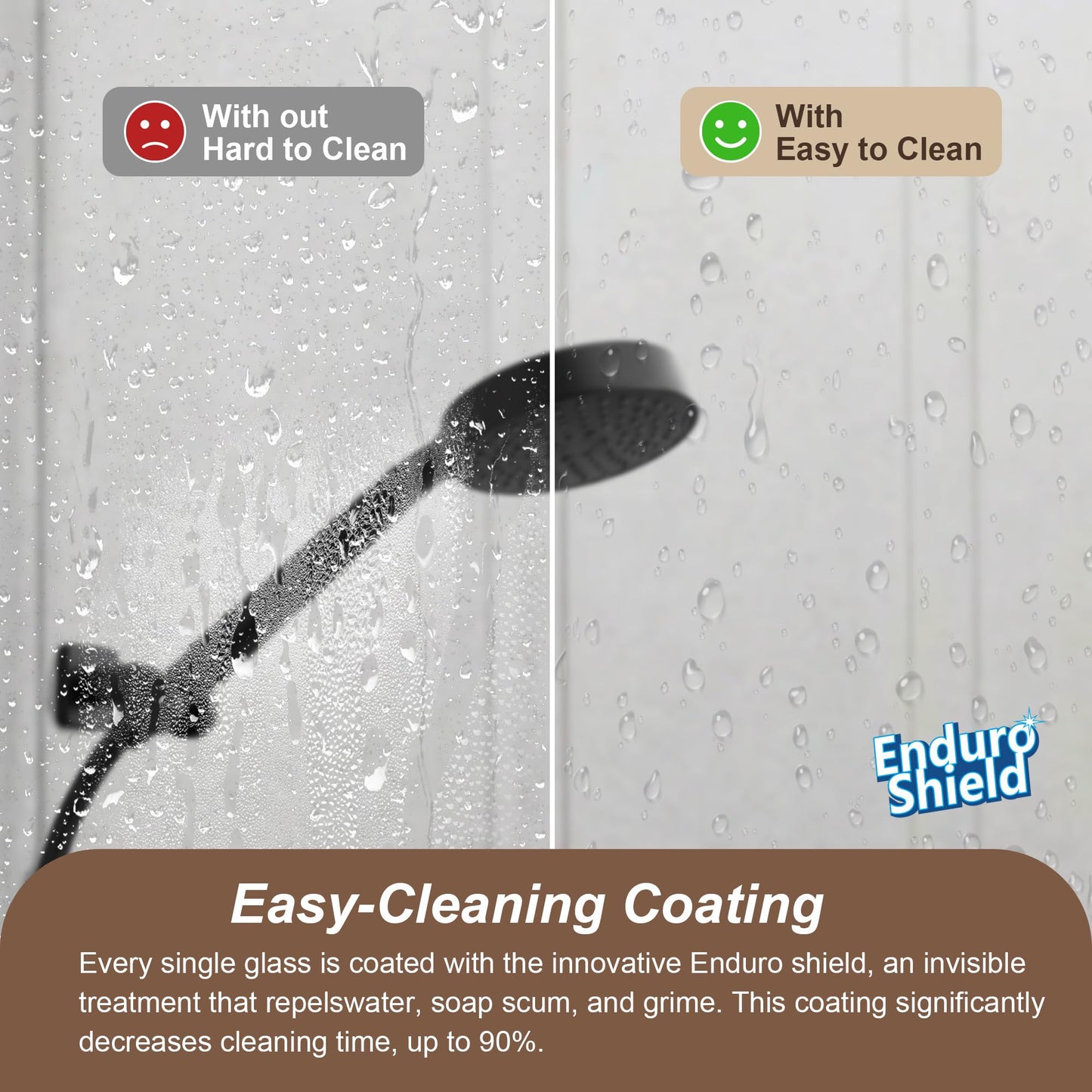UKD01 46 to 49 in. W x 76 in. H Double Sliding Frameless Shower Doors - Stainless Steel 3/8" (10mm) Certified Tempered Glass 49x76-BN