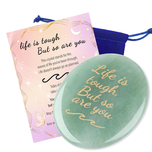 NUKAYAI Inspirational Gifts Worry Stone Green Aventurine Crystal Trinkets Crystals and Healing Stones Oval Natural Fidget Meditation Accessories Gemstones Reiki Palm Anxiety Relief Items for Women Men