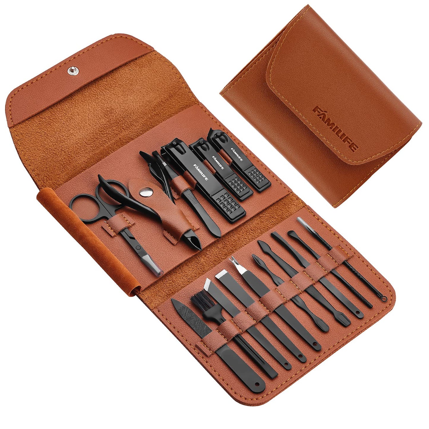 FAMILIFE Manicure Set, Pedicure Kit Nail Clipper Set 13pcs and Gifts for Men, Manicure Set Nail Clippers Pedicure Kit Manicure Kit Nail Clipper Set 16pcs Grooming Kit