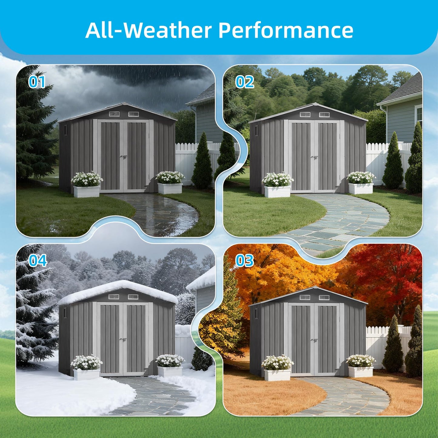 TABU 8x6 FT Outdoor Storage Shed with Window&Lockable Doors, Utility Waterproof Tool Shed with Air Vents for Backyard, Patio and Garden, Grey