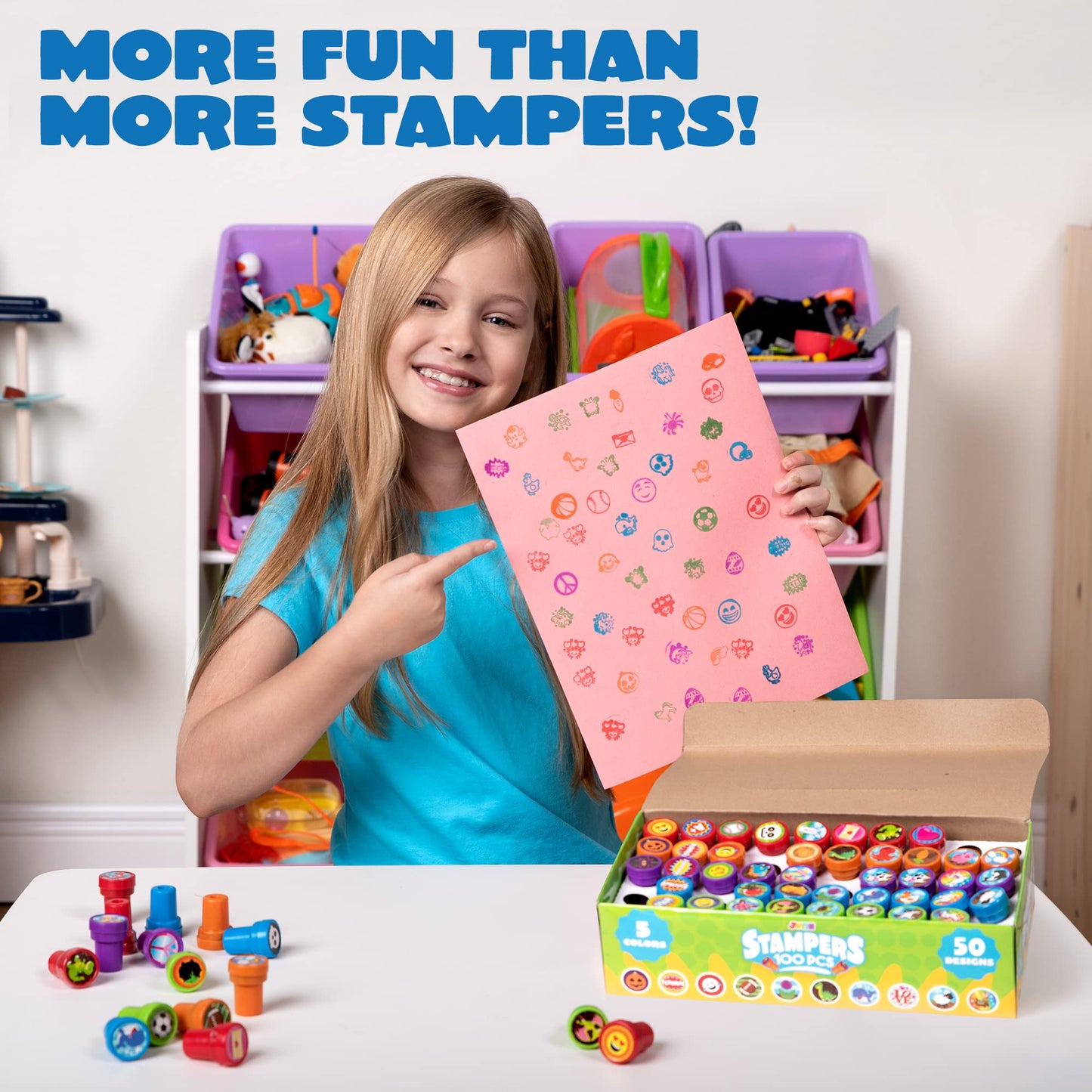 JOYIN 100 Pcs Assorted Stamps for Kids Self-Ink Stamps (50 Different Designs, Dinosaur, Zoo Safari Stampers) for Party Favor, Carnival Prizes, School Classroom Gift Stuffers, Treasure Box Toys