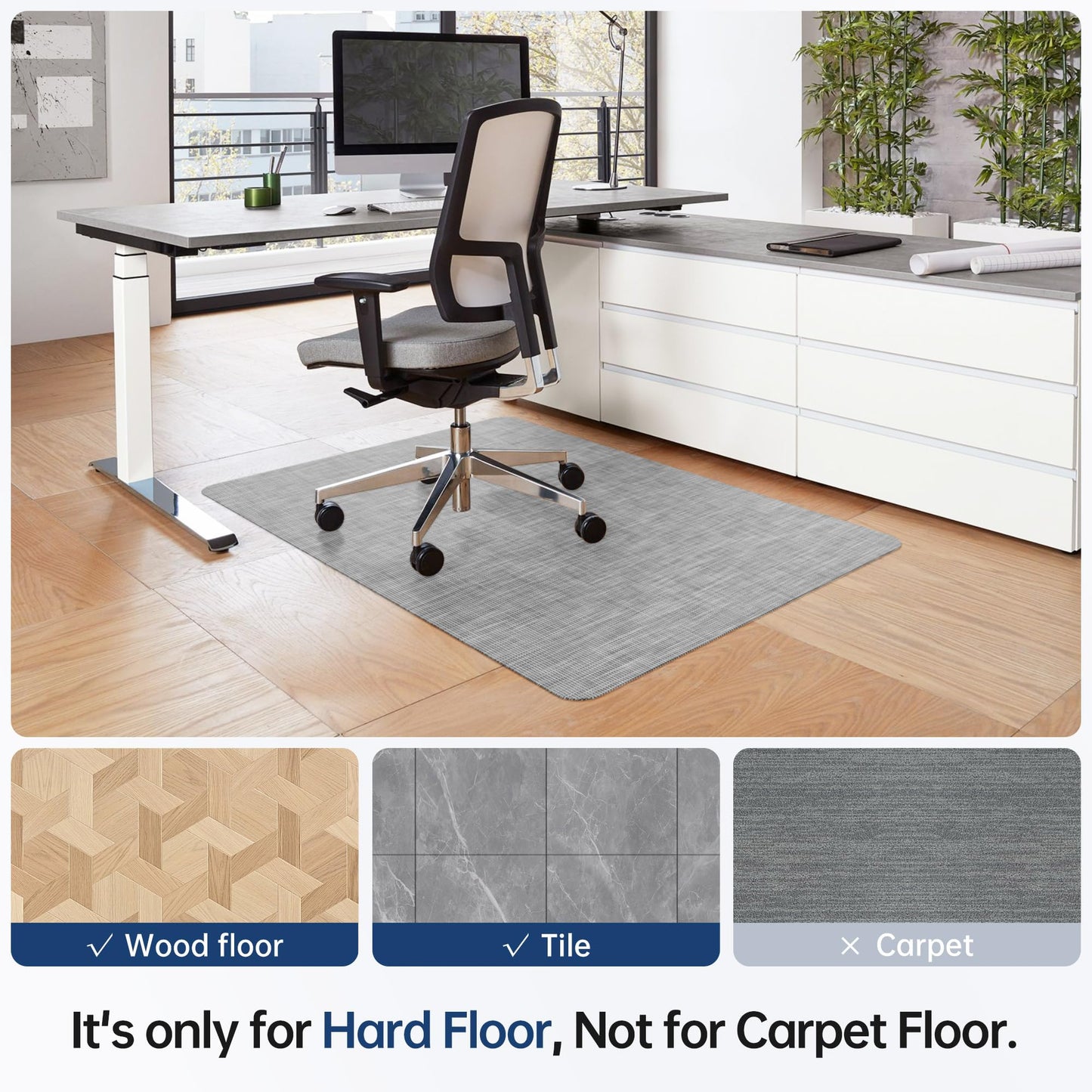 Cybstrax Office Chair Mat for Hardwood & Tile Floor, 45" x 53" Desk Chair Mat, Anti Slip, Non-Curve Computer Chair Mat for Rolling Chairs Floor Protector for Home Office