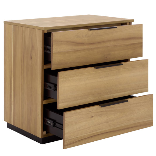 SAFAVIEH Home Collection - Brylin 3-Drawer Nightstand Table, Natural with Black Handles & Base, Fully Assembled (NST6404B)