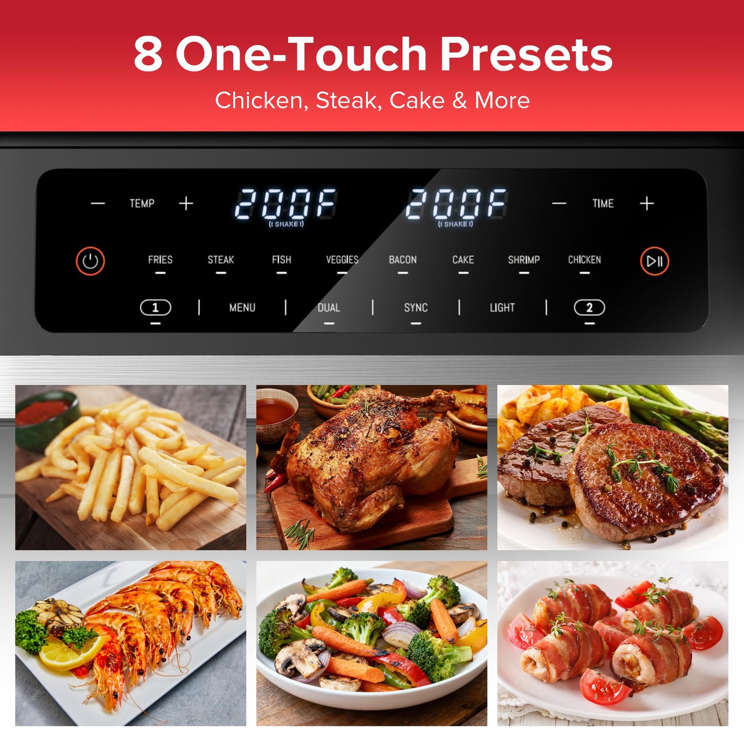 HoninJoy 12QT Large Dual Basket Air Fryer with Flex Basket, Viewing Window and 50PCS Paper Liners, 12-in-1 Family Size with Sync & Dual & Light, Double Zone for Bake, Roast, Reheat, Dishwasher Safe