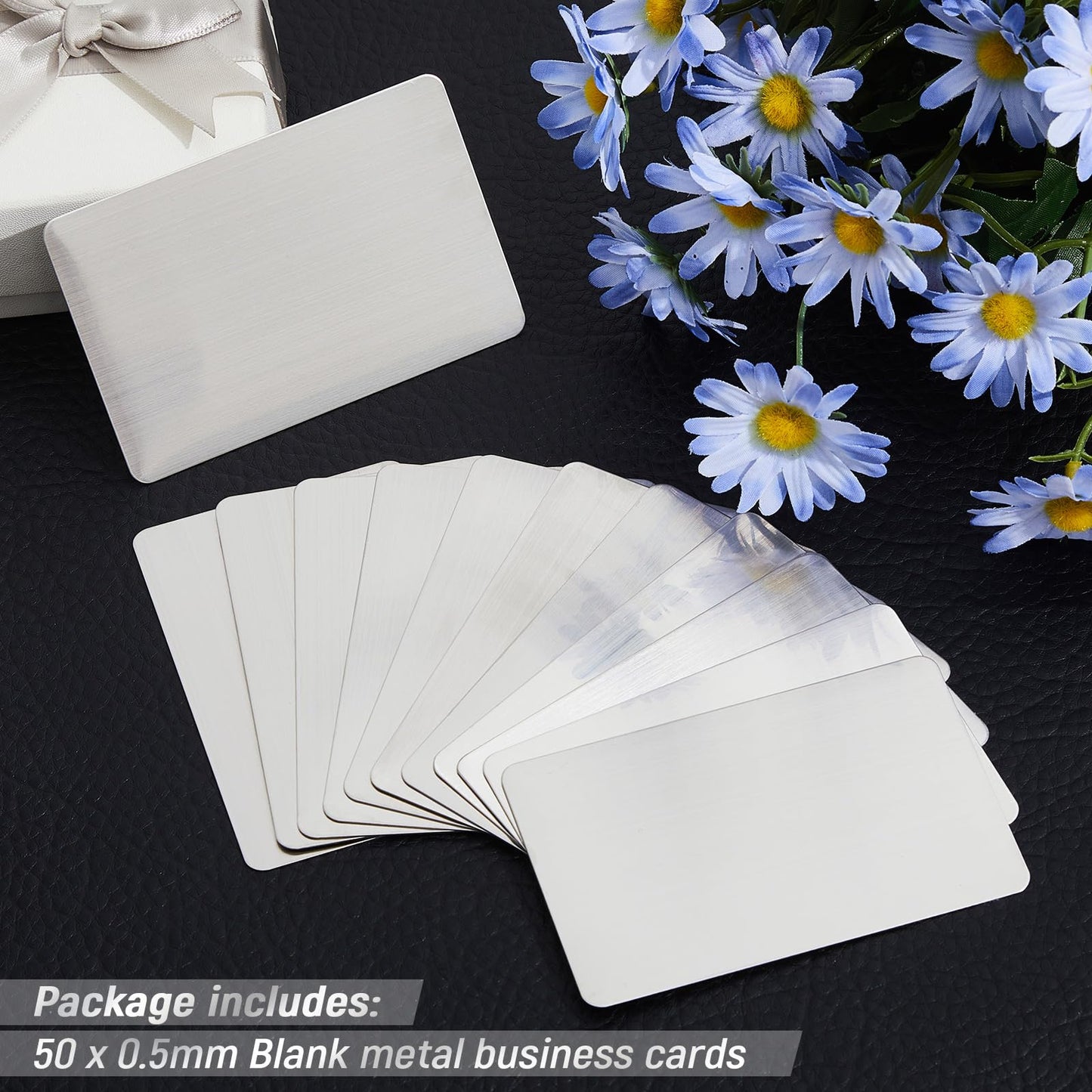 Tandefio 50 Pcs 304 Stainless Steel Metal Business Cards 3.4 x 2.1 Inch Laser Engraving Stainless Blank Steel Card for House Office Customer DIY Gift(0.5 mm Thickness)