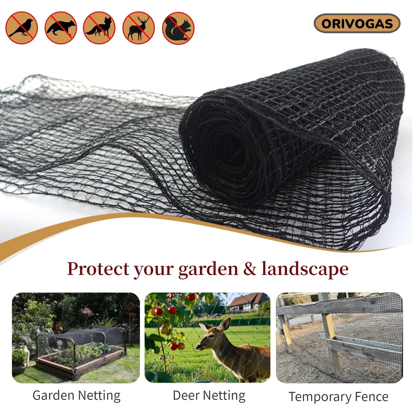ORIVOGAS Plastic Mesh Fence Deer Fencing 4x75ft,Reinforced Edges,55gsm Heavy Duty Temporary Fence,Ideal for Garden Netting,Animal Barrier,Safety Netting, Fruit Plant Protection, Black