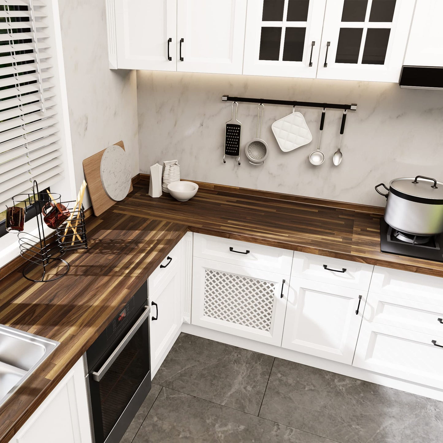 CONSDAN Butcher Block Counter Top, Walnut Solid Hardwood Countertop, Wood Slabs for Kitchen, Reversible, Both Side Polished, Prefinished with Food-safe Oil, 1.5" Thickness, 84"x25"