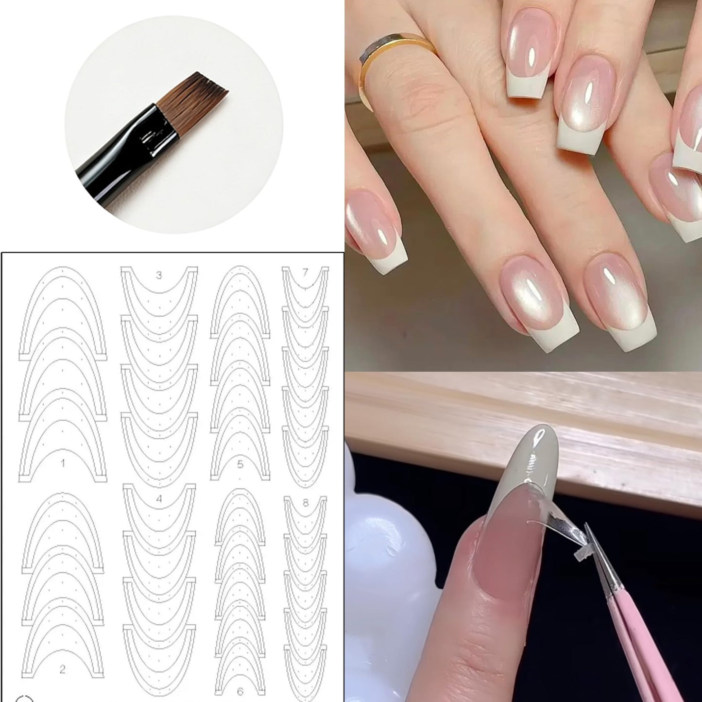French Gradient Nail Art Three-piece set with 50 Soft Sponges, 3 Sheets Stiletto Nail Stickers, 1 Nail Art Pen