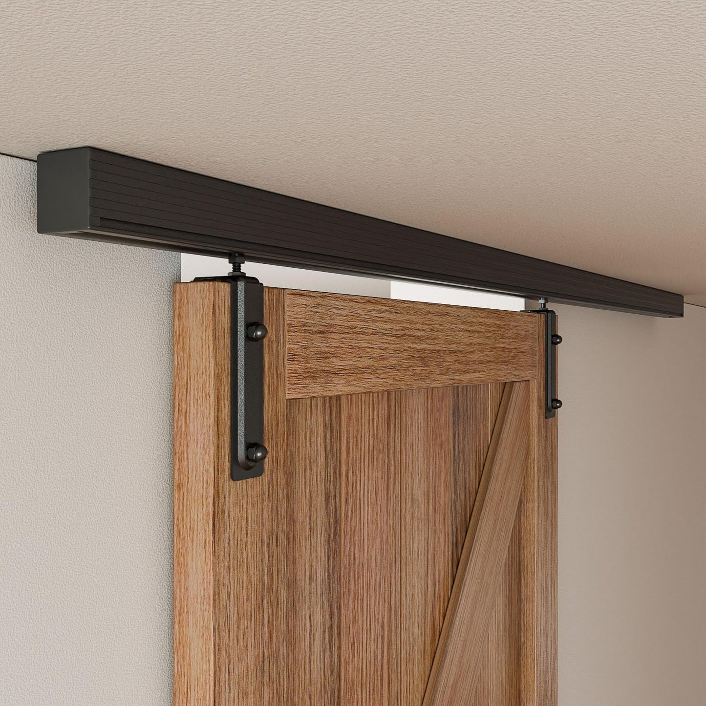 FLYVLIEG 5FT Ceiling Mount Box Rail Barn Door Hardware Heavy Duty Sliding Barn Door Track Kit for Single Door, Aluminum Alloy, Easy Install (No Door)