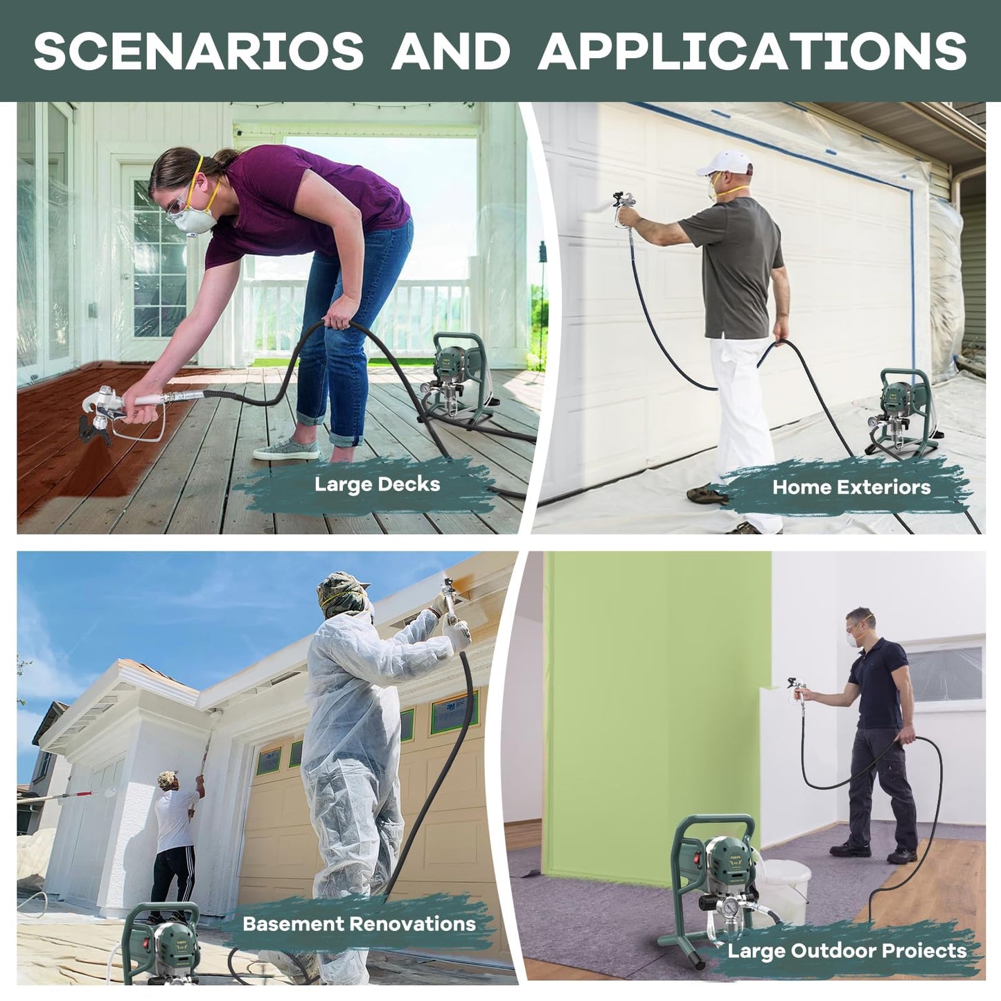 FABIFH Airless Paint Sprayer 1HP 3000PSI Stand Airless Sprayers for House Painting with Minimal Overspray 750W High Efficiency Thinning-Free for Home Interior and Exterior with Sprayer Accessories