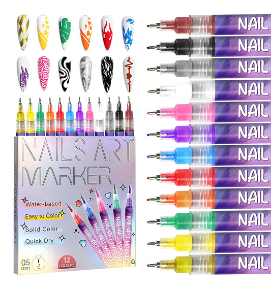 12 Colors Nail Art Marker Pens Set, Nail Markers for Nail Art, Suitable for Nail Art, Nail Painting, And Artistic Decorations; Suitable for Everyone. (12 Colors)