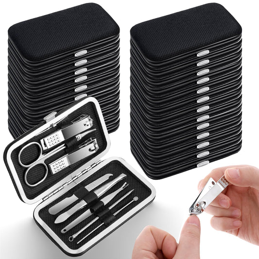 24 Set Bulk Manicure Kit Nail Set Stainless Steel Pedicure Professional Nail Care Kit with Stainless Steel Tools Portable Grooming with Travel Case, Gift for Men Women (Black,8 in 1)