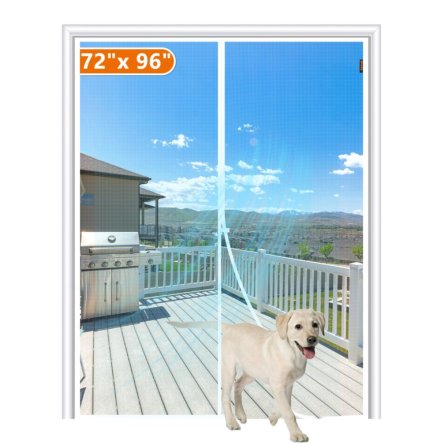 MAGZO Magnetic Screen Door Fit Door Size 72 x 96 Inch, Screen Size 74" x 97" Polyester Sturdy Mesh with Heavy Duty Full Frame Hook & Loop-White