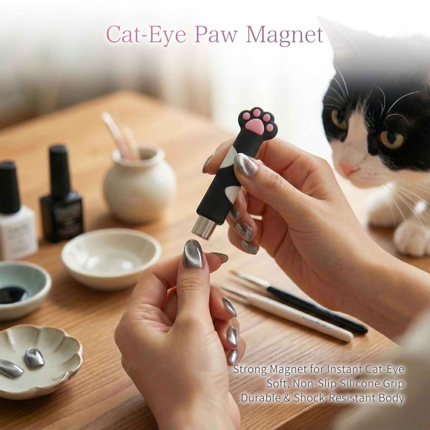 Sun&Beam Nails Cat Paw Magnet Stick for Cat Eye Gel Nail Art Tool with Heart & Bunny Light Effects (White)