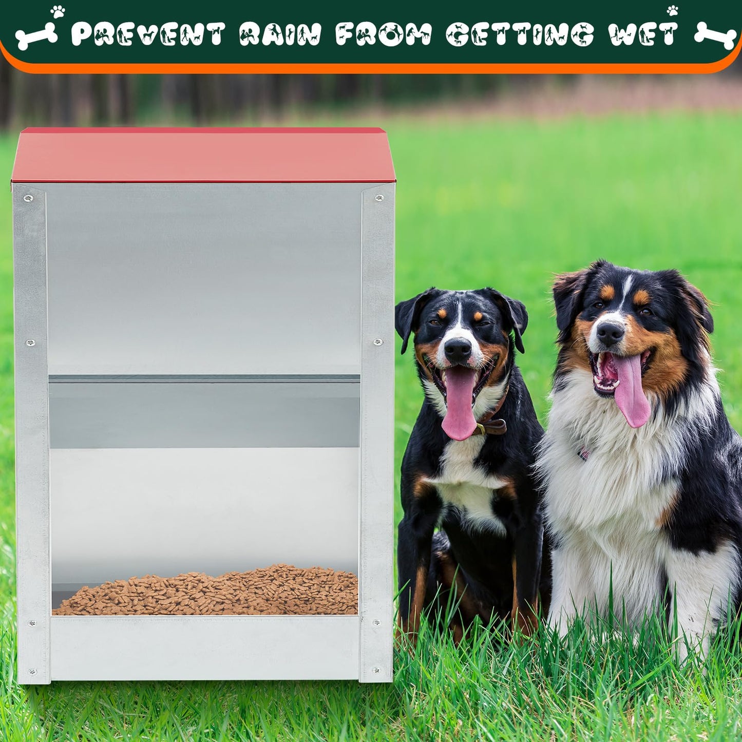 Willinglong 2 Pcs 50 Lbs Large Automatic Dog Feeders with Handle Acrylic Panel Galvanized Gravity Feeder Outdoor Hanging for Doggie Breed Dog Food Dispenser Container(Red)