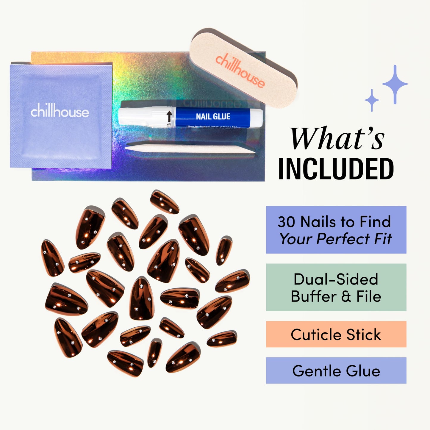 Chillhouse - Chill Tips, Press on Nails Kit - Rebel in a Dress (Almond) - 30 Nail Shapes & Sizes - Up to 2 Weeks of Wear - Customizable Fit - Reusable - Latina Founded, Women Owned - Beauty, Self Care
