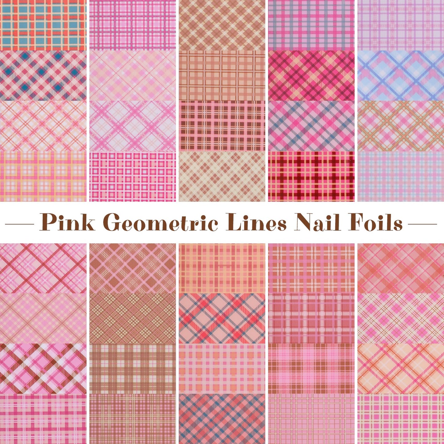 Plaid Nail Foil Transfer Sheets, 10 Rolls Pink Plaid Nail Stickers Transfer Foil with Checkered Prints for Nail Art, Starry Geometric Lines Manicure Wraps, Nail Foil Transfer Paper for Women