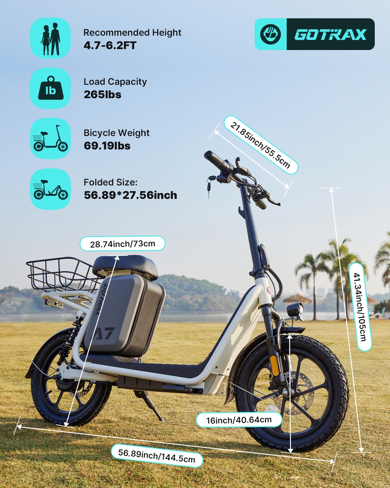 Gotrax A7 Electric Scooter for Adults-16 Pneumatic Tires, 500W Motor Hits 20 Mph, 28 Miles Range & 2 Gears, Comfortable Seat & Big Seat Bag, Wider Deck & Carry Basket for Daily Commuting White