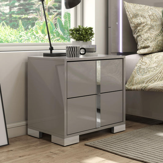 Furniture of America Alistair Modern Wood Nightstand with 2 Drawers and Vertical Chrome Handles, Large Bedside Table, Wooden Night Stand for Bedroom, Guest Room, Dorm, No Assembly Needed, Light Taupe