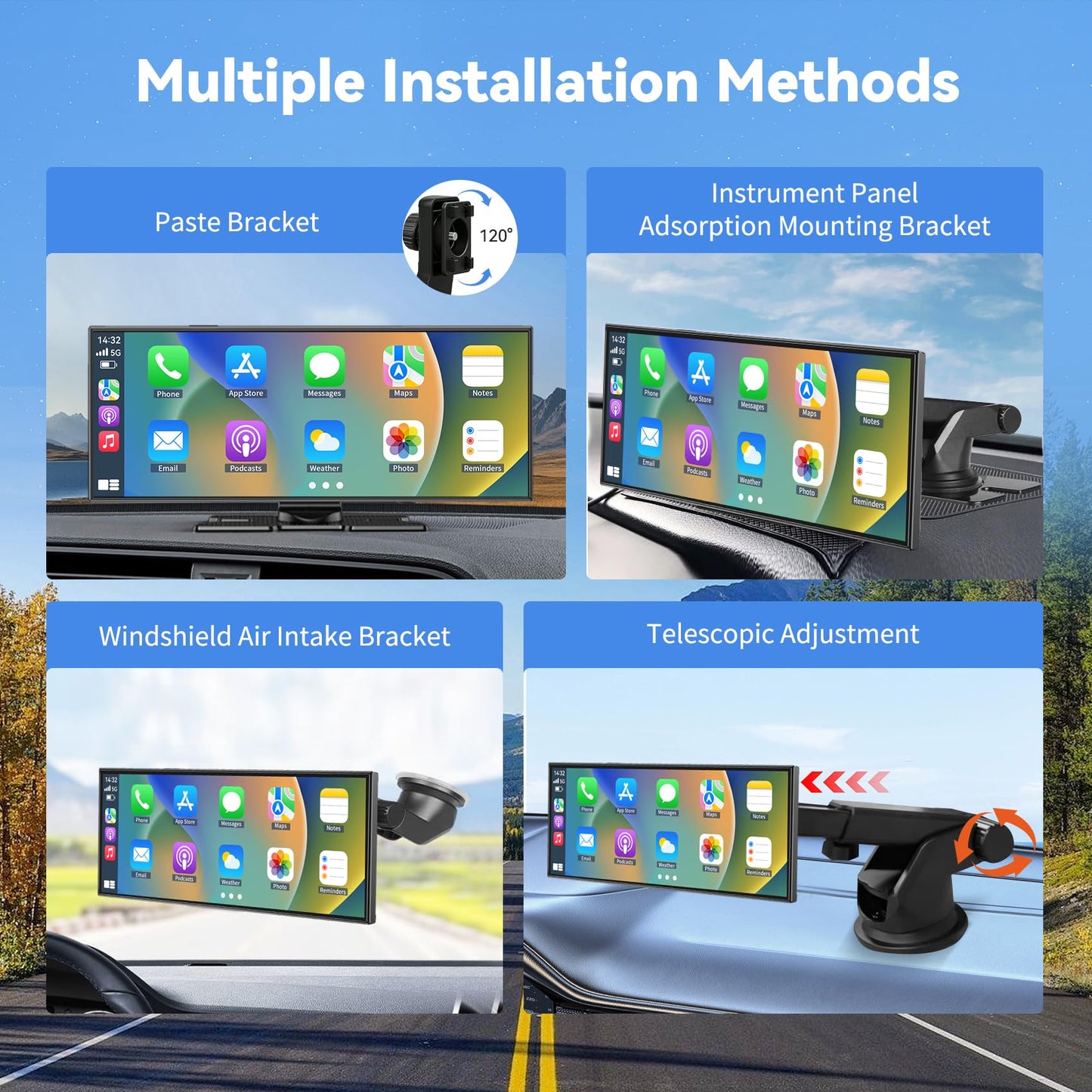 11.5" Extra Large Wireless Apple CarPlay Screen for Car, 4K Portable Car Play Screen & Android Auto HD Touch Screen, Dash Cam Front and Rear, App Control, Mirror Link, Voice Control, GPS, Bluetooth