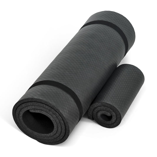 CAP Barbell Yoga Mat 1/2" Thick with Carrying Strap & Knee Pad - High Density Exercise Mat for Yoga, Pilates, Stretching, Floor & Fitness Workouts - 71''x24''x1/2" | Black