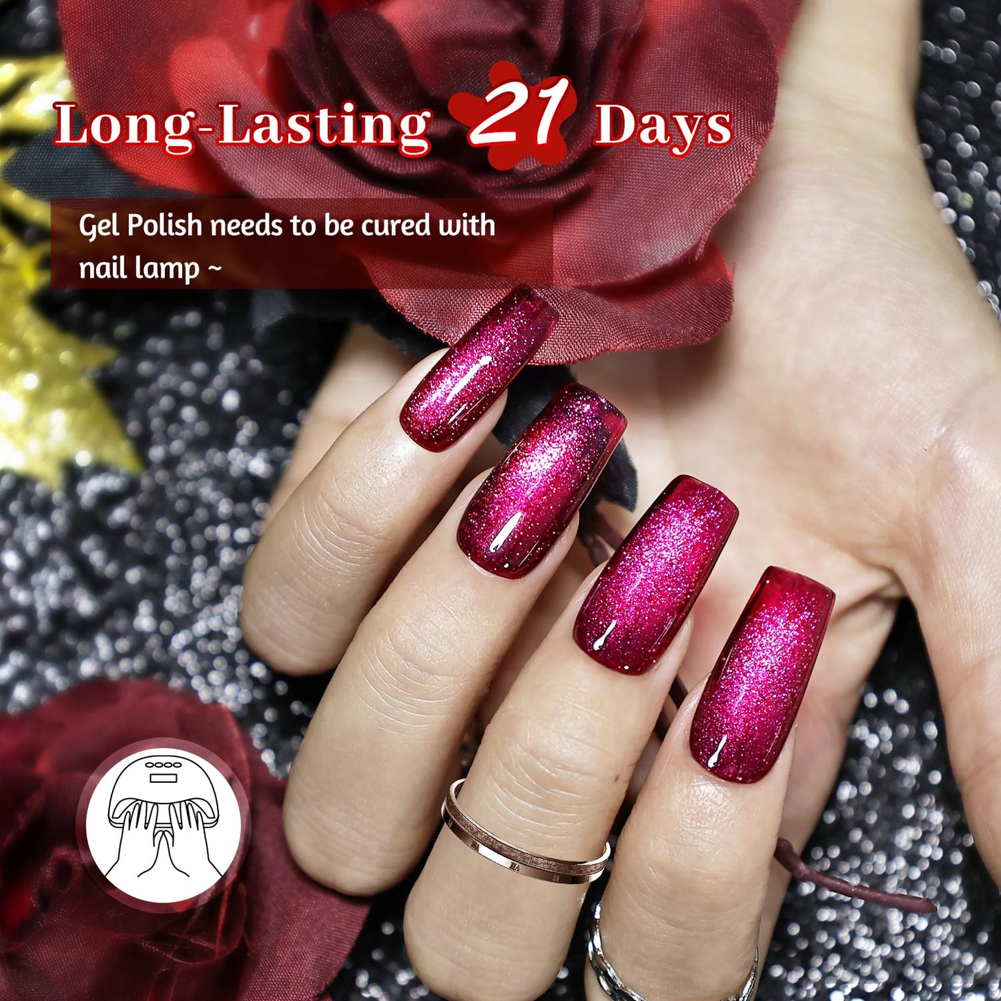 JODSONE Cat Eye Gel Nail Polish Set Limited Burgundy Red with Base Coat Top Coat & Magnet Stick Elegant Romantic Salon Nail Art Manicure Gift for Women