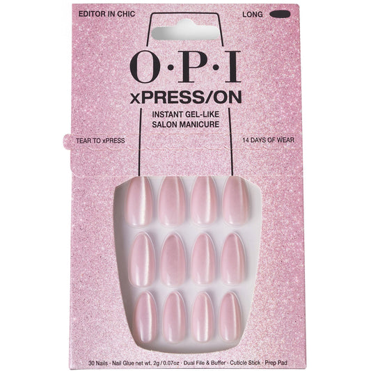 OPI xPRESS/ON Editor in Chic | Velvet Pink Long Almond Press On Nails | With Nail Glue | Long Lasting, Reusable, Non-damaging