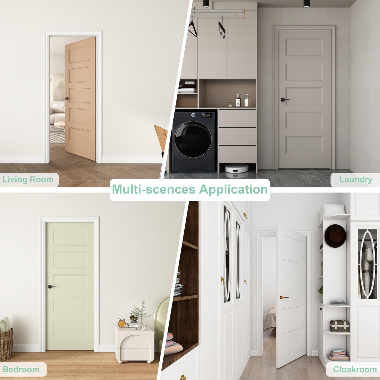 JUBEST 24"x80" 5-Panel Shaker Style White Primed Hollow Core Interior Molded Door Slab, NOT Pre-drilled and NOT Included Hardware, Pre-Assembled Interior Door for Pantry, Laundry, Closet