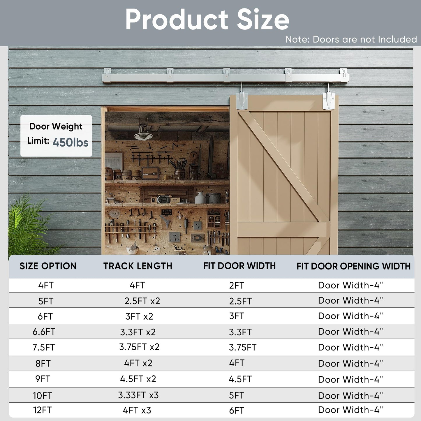 JUBEST 7.5FT Box Rail Exterior Barn Door Hardware Kit, Heavy-Duty Silver Sliding Barn Door Track System, Wall Mount Door Hardware Kits (Door Not Included)
