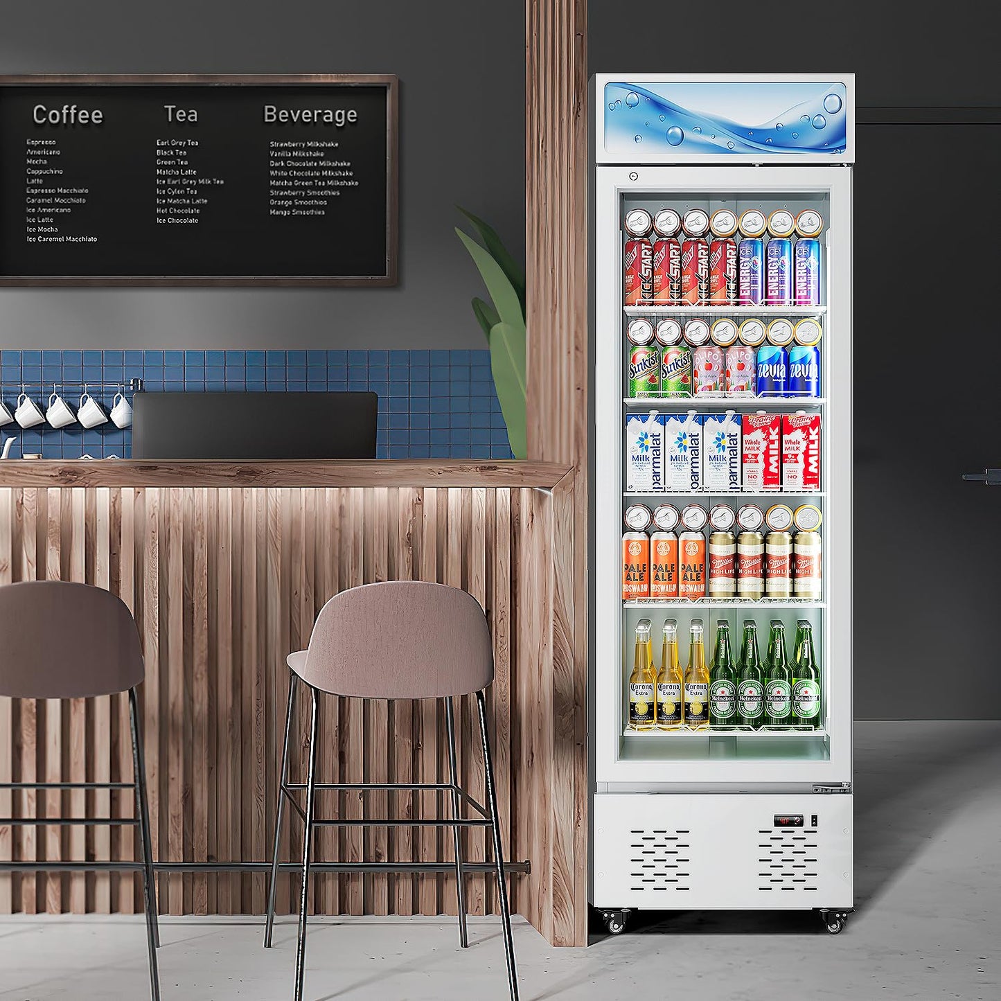 ECEVT 22.8'' W Commercial Beverage Refrigerator, 11 Cu.Ft Glass Door Drink Cooler with Soft Light and 5 Shelves, Display Refrigerator for Restaurant Store Cafe Bar, White