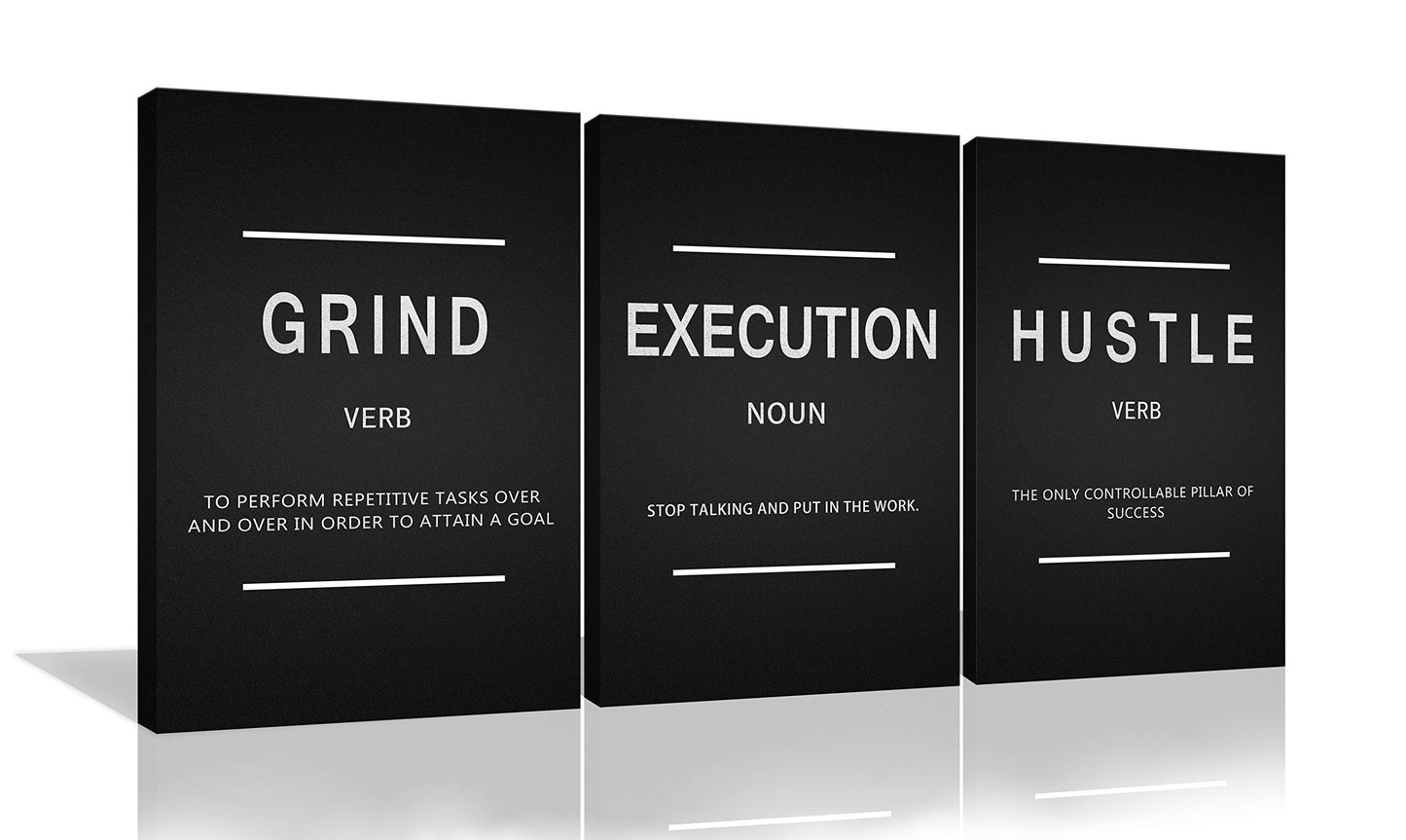 Large Success Quote Inspirational Wall Art Motivational Grind Hustle Execution Painting Entrepreneur Office Posters Prints Canvas Artwork 3 Panels Wall Decor for Office Framed Ready to Hang- 24"x36"x3