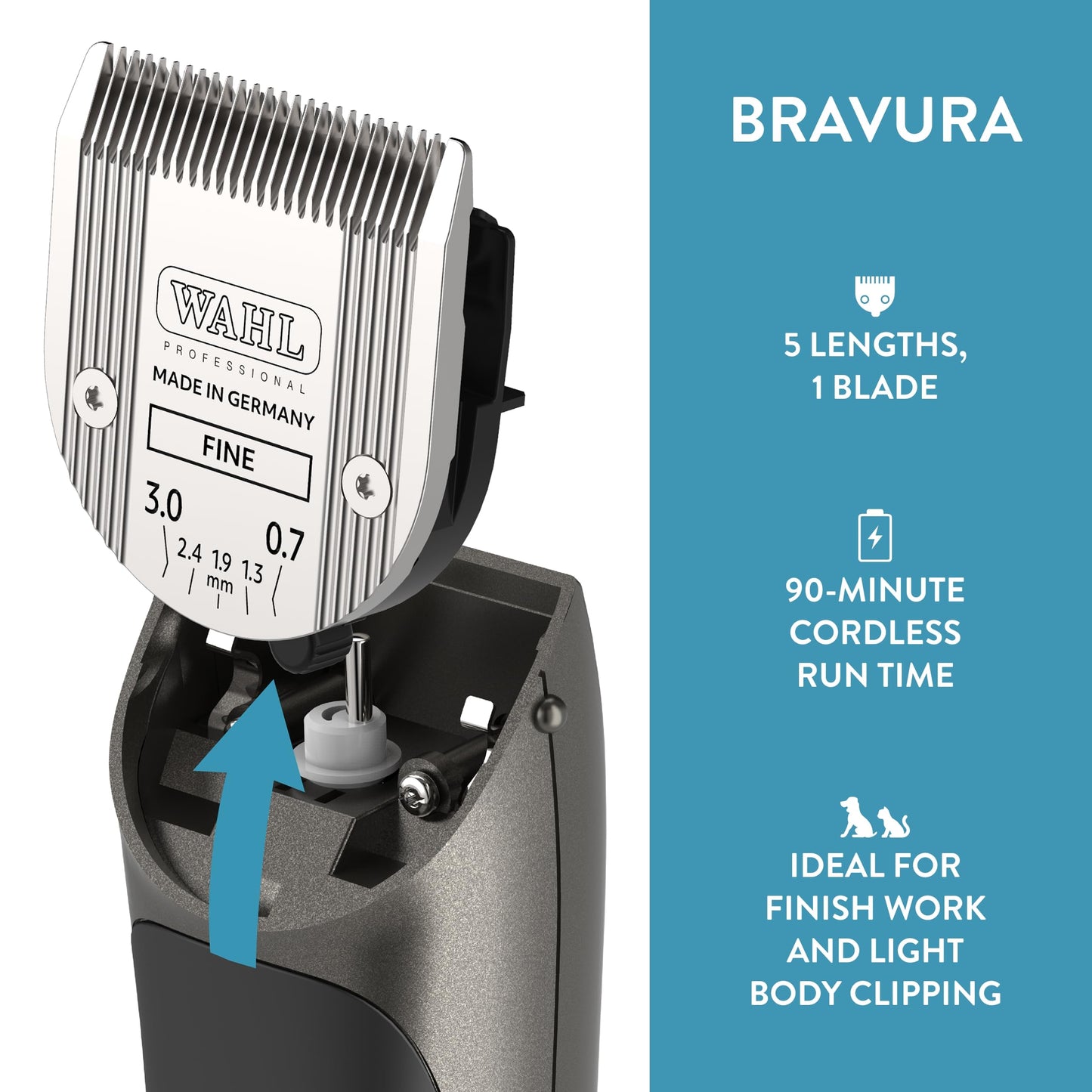 Wahl Professional Animal Bravura Pet, Dog, Cat, and Horse Corded/Cordless Clipper Kit, Gunmetal (#41870-0425)