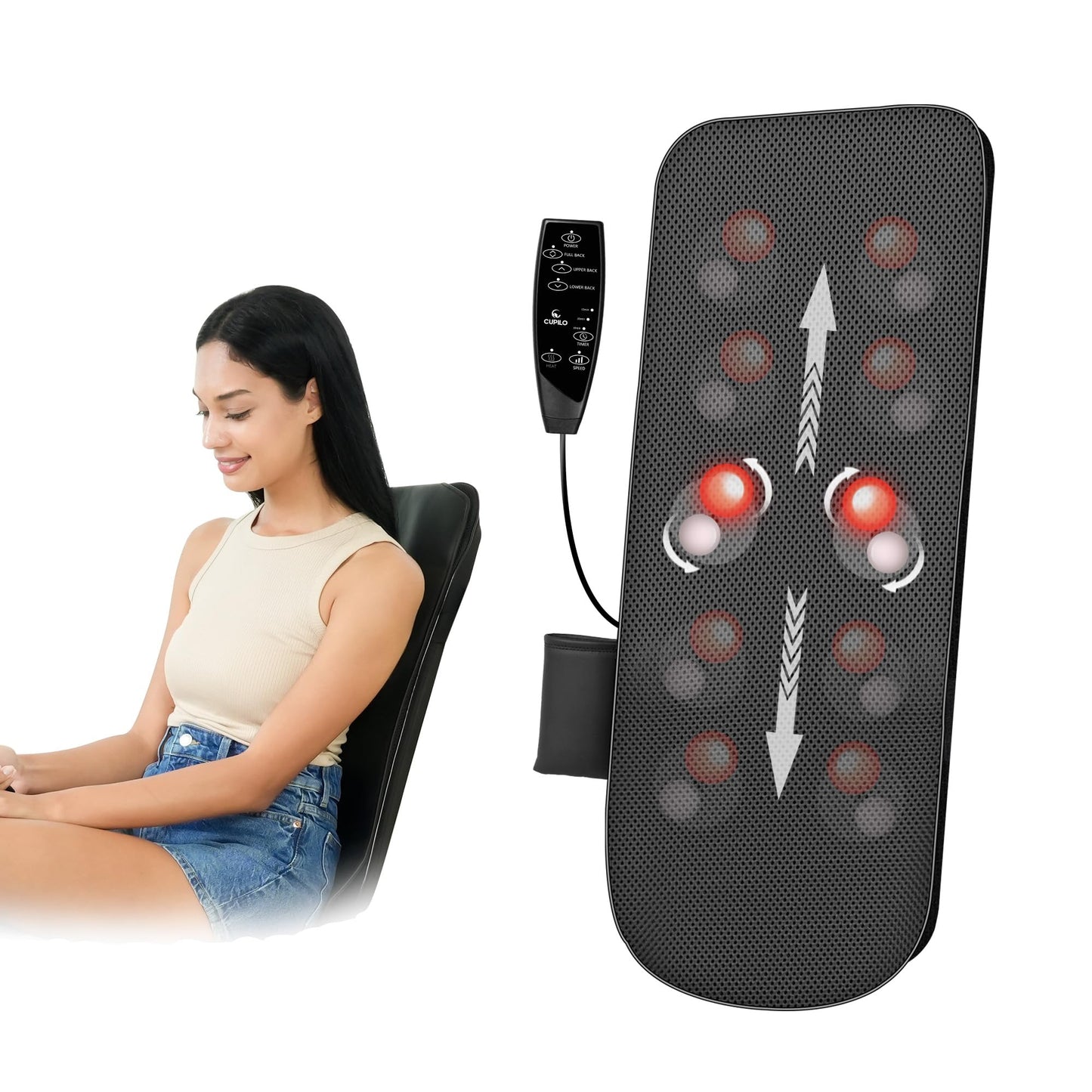 CuPiLo Shiatsu Back Massager for Pain Relief - 3D Kneading Massage Chair Pad for Back,Deep Tissue Kneading Massage Seat Cushion for Home or Office,Ideal Gifts for Men Women