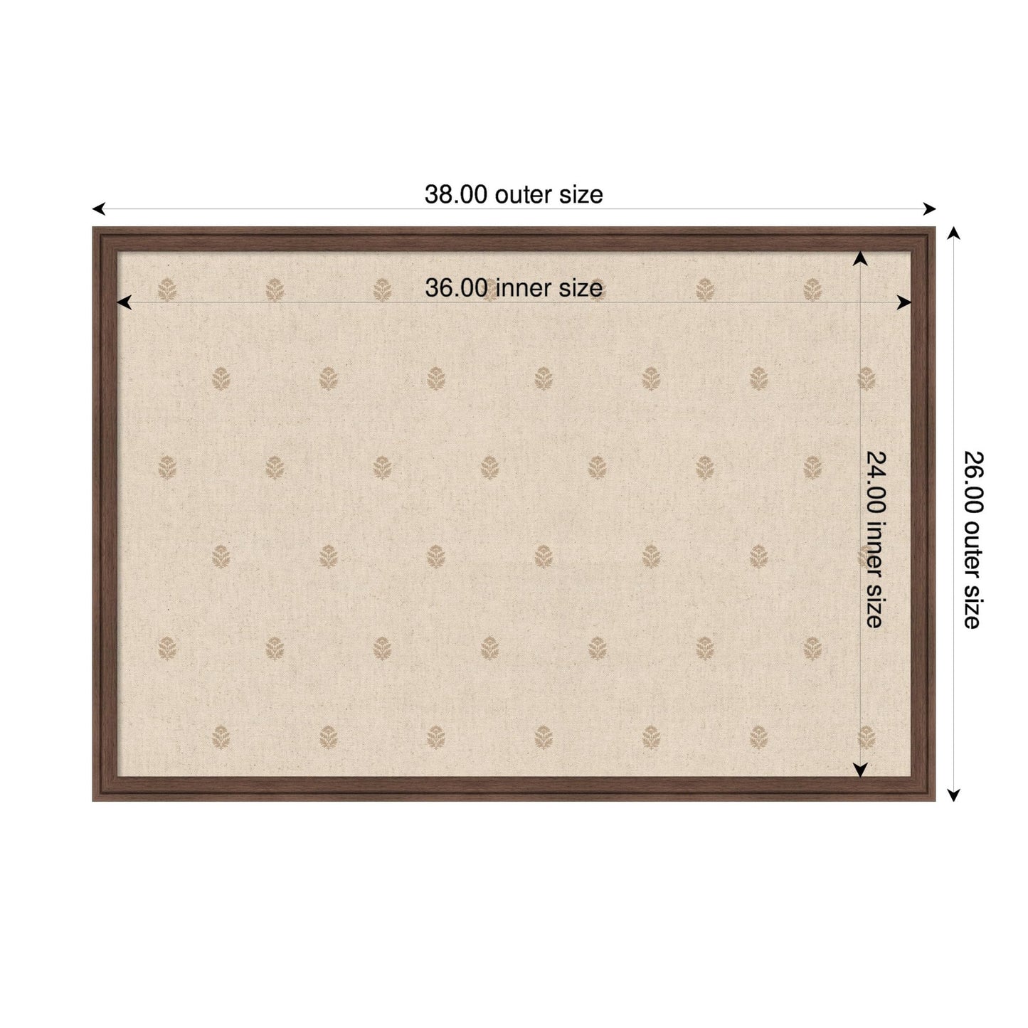 Kate and Laurel Framed Fabric Pinboard 38 x 26, Beige Botanical Block Print Printed Linen Classic Bulletin Board for Use as a Vision Board or Wall Organization, Florence Medium Brown Frame