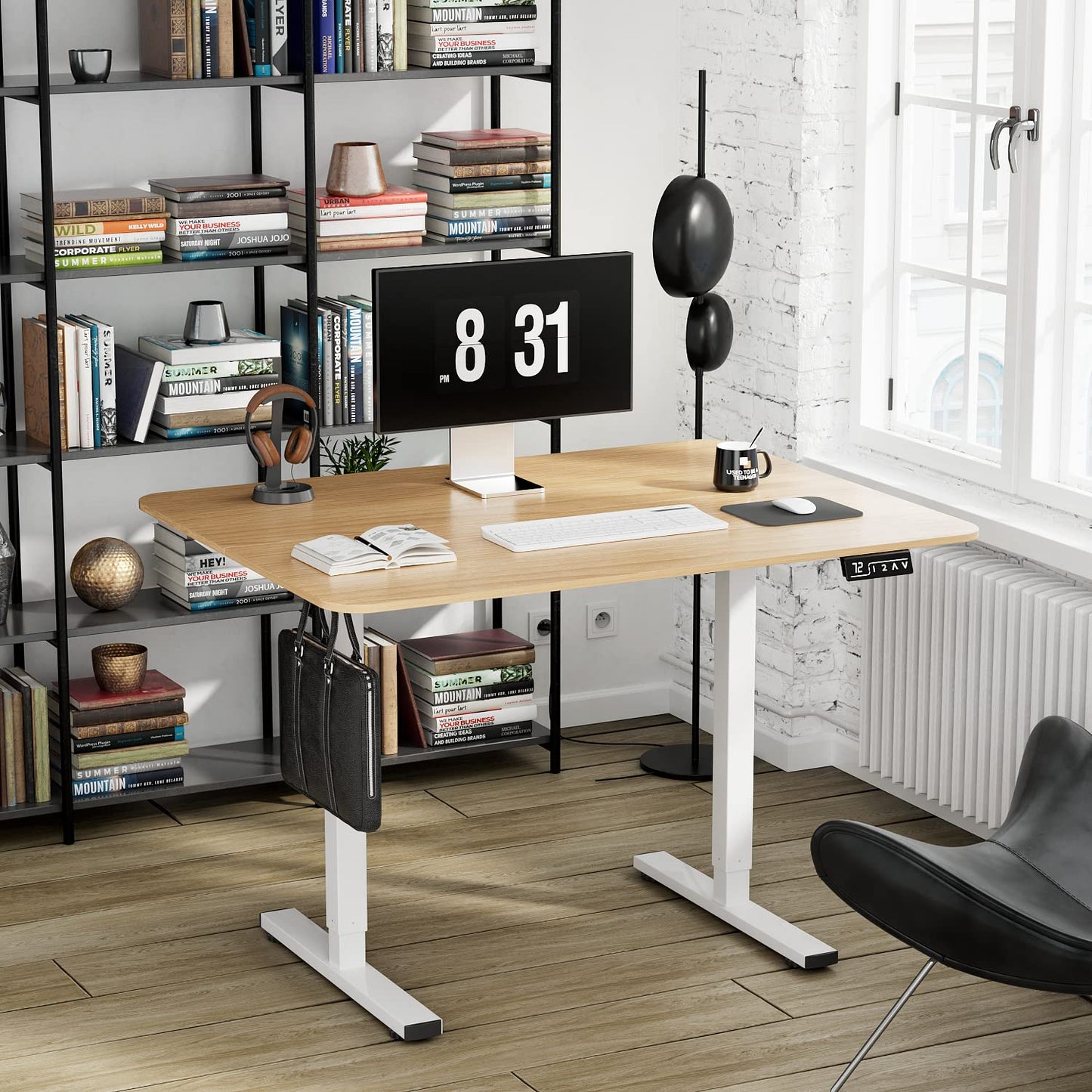 YESHOMY Height Adjustable Electric Standing Desk, 40 inch Computer Table, Home Office Workstation, White Leg/Natural Top