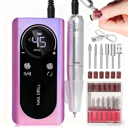 AceGrap Professional Nail Drill Machine, 45,000 RPM Electric E-File for Acrylic Gel Nails, with 6 Bits and Sanding Bands (Purple)
