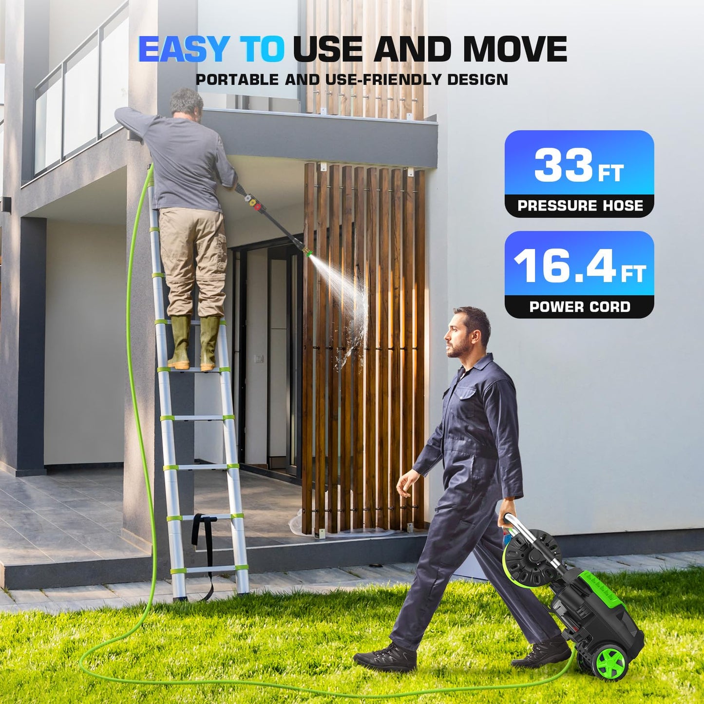 5000PSI Pressure Washer- High Power Washer with 33FT Hose, 4 Nozzles and Foam Cannon, for Home, Cars, Fences, Patio (Green)