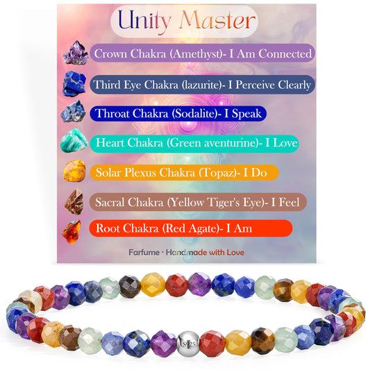 Farfume Chakra - Balance & Harmony - Beaded Bracelets for Women,Handmade Natural Stone 4mm Beads 925 Sterling Silver Stretch Bracelets, Chakra Crystal Gemstone Jewelry Gifts for Mom