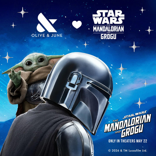 Olive & June Pressies Kids Press-On Nails (No Glue) | Star Wars: The Mandalorian & Grogu | 28 Fake Nails, 14 Sizes, 1 Nail File | Easy On-Off Mani Non-Toxic Tabs | S/M, Round | Galaxy Far, Far Away